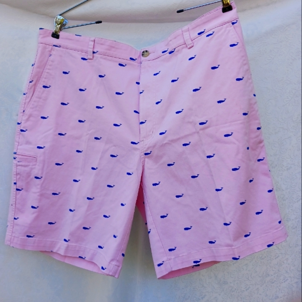 Tackle and Tides - Men's Pink Cotton Shorts w/Blue Whales - Sz 38